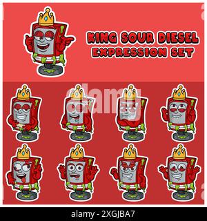 Cartoon Mascot Of  Sour Diesel Character with king and expression set. Vector Illustration Stock Vector