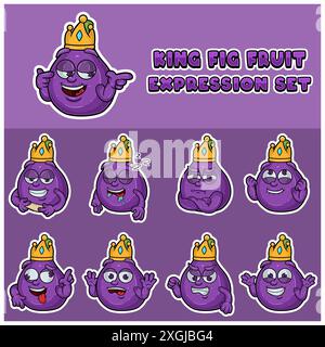 Cartoon Mascot Of Fig Fuit Character with king and expression set. Vector Illustration Stock Vector