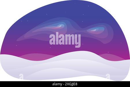 Aurora borealis shining over snowy hills, winter night landscape ...