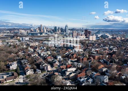 Aerial view of the downtown Cincinnati skyline from Covington Stock Photo