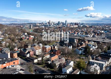 Aerial view of the downtown Cincinnati skyline from Covington Stock Photo