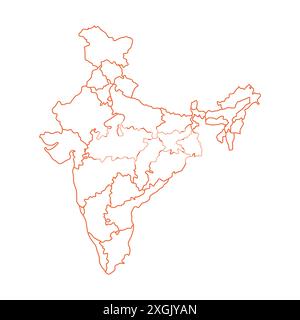 Geography Indian Map vector icon. Map of India. Detailed Line Map of India Stock Vector