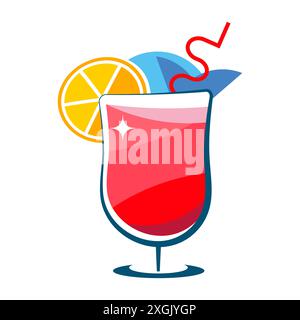 Hand-drawn monochrome flat illustration of the Margarita cocktail. Vector illustration. Stock Vector