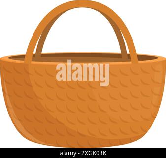 Empty wicker basket standing up with handle, perfect for picnic, easter, or grocery shopping Stock Vector