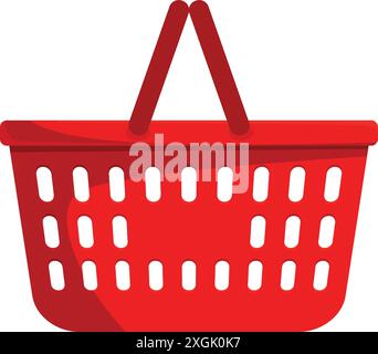 Empty red shopping basket standing on white background, perfect illustration for e commerce or retail related content Stock Vector