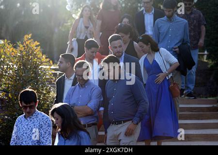 Girona, Spain. 09th July, 2024. King Felipe, Queen Letizia, Crown Princess Leonor, Infanta Sofia during a meeting with previous awards winners of the Princess of Girona Awards at Melia Hotel in Lloret de Mar, Spain Credit: CORDON PRESS/Alamy Live News Stock Photo