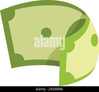 Cartoon illustration of a green banknote folding over itself forming an abstract shape Stock Vector