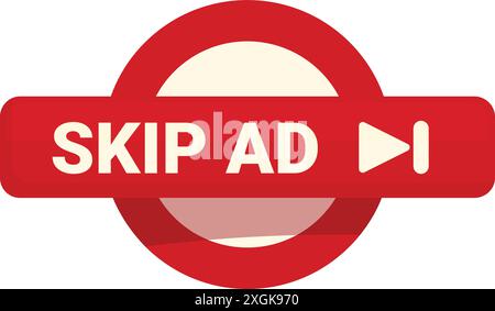 Red skip ad button allowing user to avoid watching marketing and advertising Stock Vector