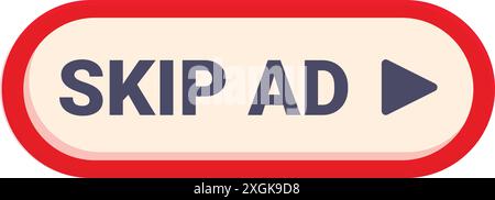 Red skip ad button allowing viewers to skip advertisement on website or application Stock Vector
