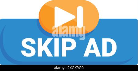 Skip ad button allowing viewers to bypass commercials and get to the content Stock Vector