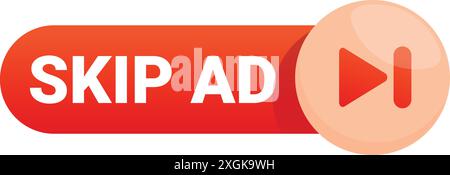 Red skip ad button increasing user experience by avoiding annoying advertising content Stock Vector