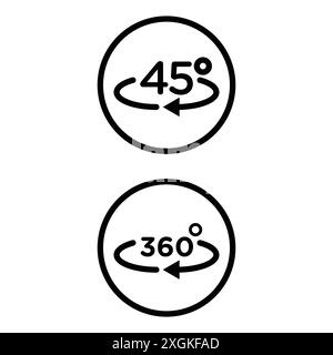 Angle 45 to 360 degrees icons logo sign vector outline in black and white color Stock Vector