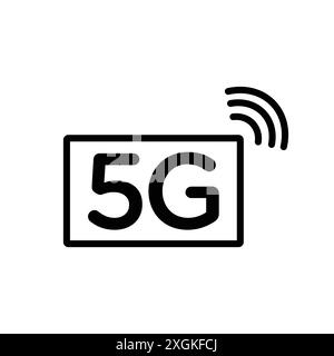 5G symbol icon logo sign vector outline in black and white color Stock Vector