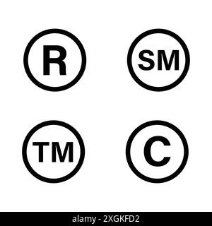 Copyright Registered Trademark Service mask Icon logo sign vector outline in black and white color Stock Vector