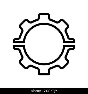 broken gear icon logo sign vector outline in black and white color Stock Vector