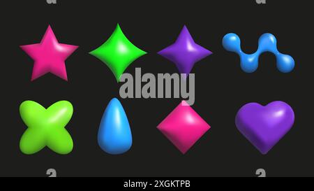 3D plastic elements set isolated abstract shapes. Geometric shapes are bright saturated colors. Vector. Stock Vector