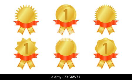 Recorder Ribbon Ranking Color Award medal ribbon crown rank design elements. Set different golden ...
