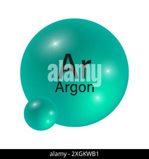 Argon element icon. Glossy teal sphere. Chemical symbol Ar. Vector illustration. Stock Vector
