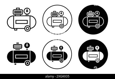 Air compressor icon logo sign vector outline in black and white color Stock Vector