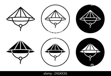 Bamboo hat icon logo sign vector outline in black and white color Stock Vector