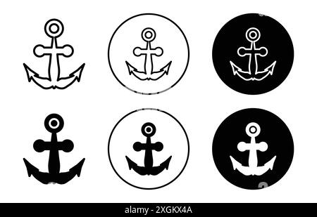 Anchor icon logo sign vector outline in black and white color Stock Vector