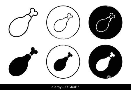 Chicken leg icon logo sign vector outline in black and white color Stock Vector