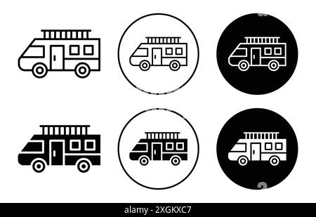 Caravan trailer icon logo sign vector outline in black and white color Stock Vector