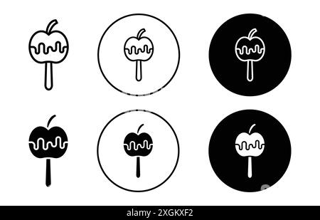 Caramelized apple icon logo sign vector outline in black and white color Stock Vector