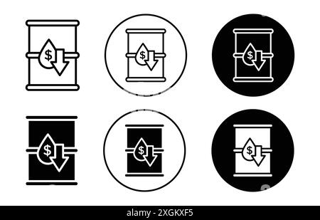 Crude oil price decrease Icon logo sign vector outline in black and white color Stock Vector