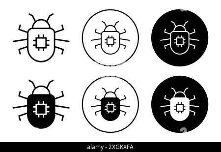 Computer bug icon logo sign vector outline in black and white color Stock Vector