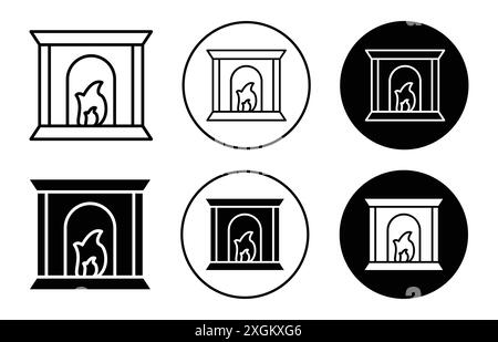 fireplace icon logo sign vector outline in black and white color Stock Vector