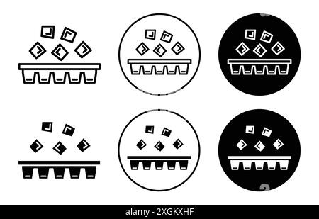 Ice cube plastic container icon logo sign vector outline in black and white color Stock Vector