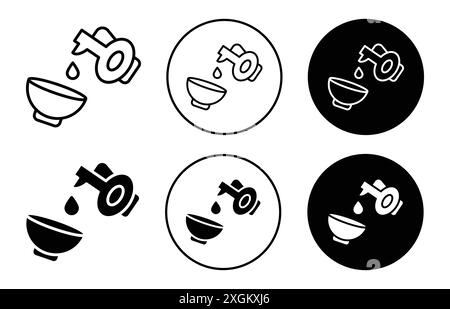 Cooking oil and bowl icon logo sign vector outline in black and white color Stock Vector