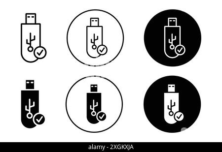 Encrypted pendrive icon logo sign vector outline in black and white color Stock Vector