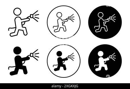 Firefighter icon logo sign vector outline in black and white color Stock Vector