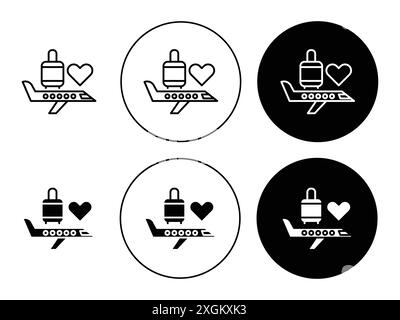 Honeymoon icon logo sign vector outline in black and white color Stock Vector