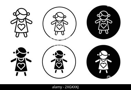 Doll icon logo sign vector outline in black and white color Stock Vector