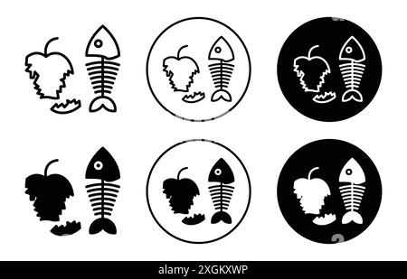 Organic waste icon logo sign vector outline in black and white color Stock Vector