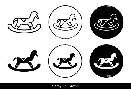Rocking horse icon logo sign vector outline in black and white color Stock Vector