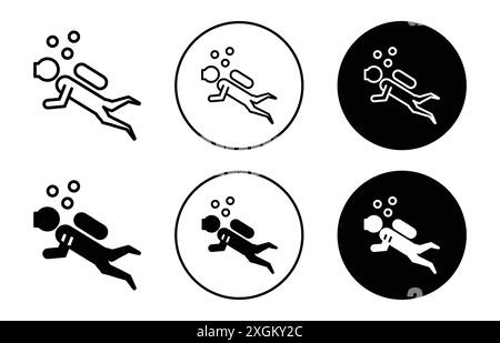 Scuba Diver icon logo sign vector outline in black and white color Stock Vector