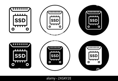 SSD drive icon logo sign vector outline in black and white color Stock Vector