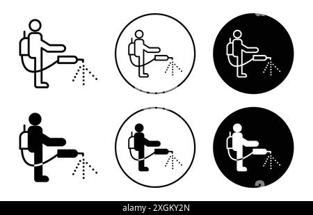 Mite disinfectant man icon logo sign vector outline in black and white color Stock Vector