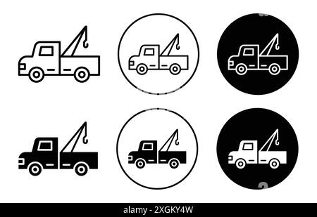 Tow truck icon logo sign vector outline in black and white color Stock Vector