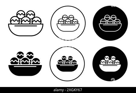 Takoyaki icon logo sign vector outline in black and white color Stock Vector