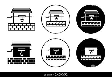 Well icon logo sign vector outline in black and white color Stock Vector