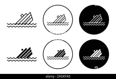 Sinking Icon logo sign vector outline in black and white color Stock Vector