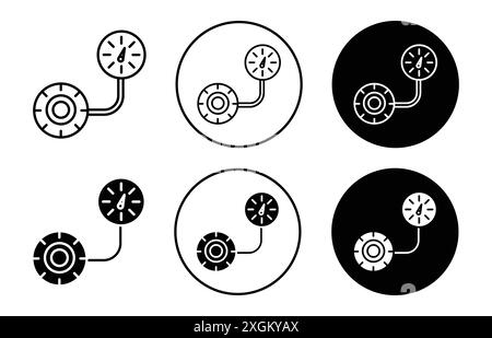 Tire pressure monitoring icon logo sign vector outline in black and white color Stock Vector