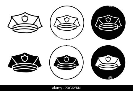 Police officer cap icon logo sign vector outline in black and white color Stock Vector