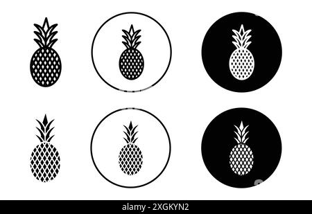Pineapple icon logo sign vector outline in black and white color Stock Vector