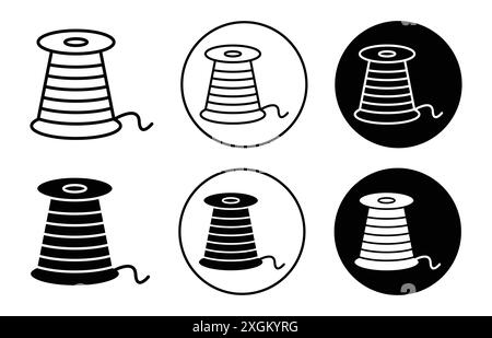 Spool of thread icon logo sign vector outline in black and white color Stock Vector